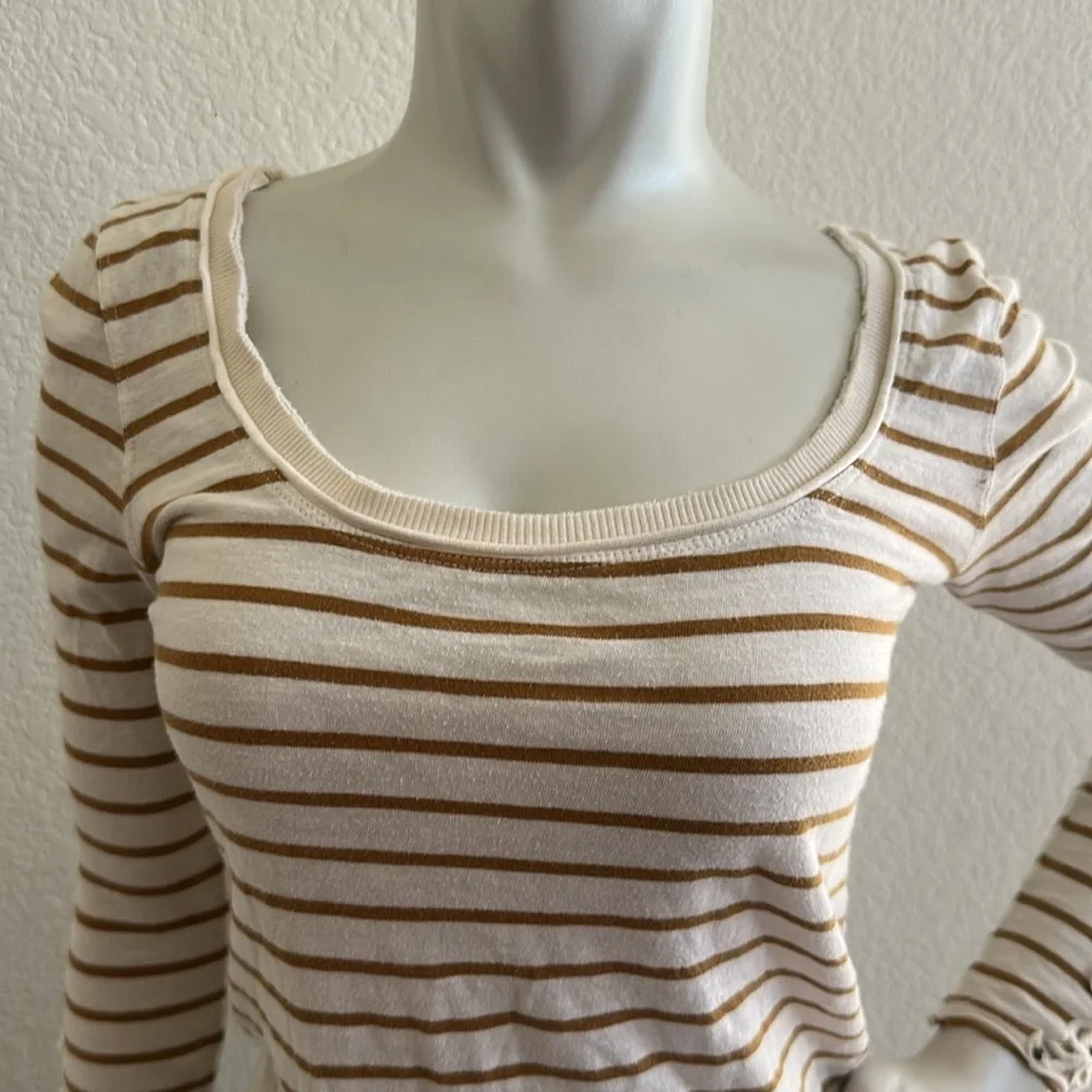 Free People Mustard Tuscaloosa Hard Candy Henley with Beaded Crocheted Cuffs